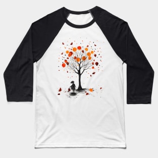 Girl Under Tree With Autumn Leaves  Confetti Baseball T-Shirt